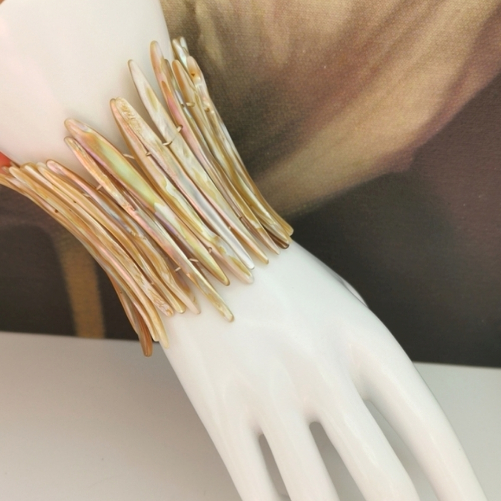Natural Coloured Shell Cuff Bracelet On Stretch